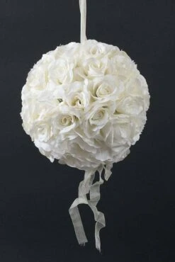 14" Rose Ball W/ribbon Ivory