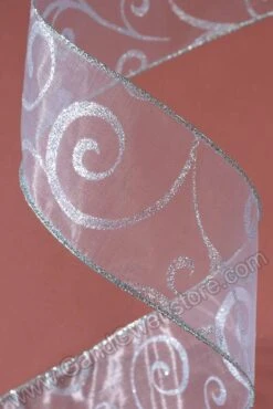 2.5" X 50yds Wired Swirl Ribbon Iced Blue