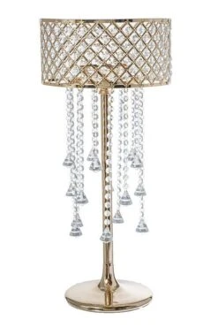 27" Metal Candle Holder Stand W/crystal Gold