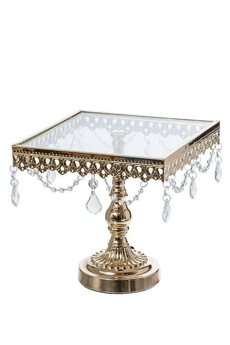 7" /9" /10.5" Square Metal/glass Cake Stand W/crystal Gold - Image 2