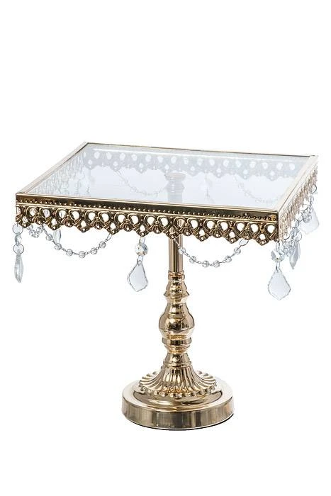 7" /9" /10.5" Square Metal/glass Cake Stand W/crystal Gold - Image 3