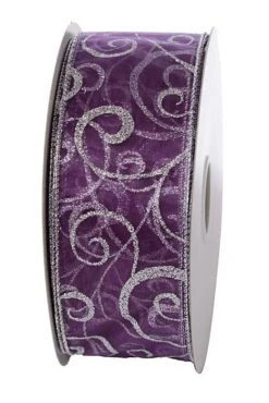 2.5" X 50yds Wired Swirl Ribbon Purple/silver