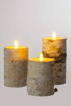 4/5/6" Remote Control Birch Pillar Candle White Set/3