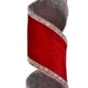 4"x 5 Yds Embroidered Jewel Edge Velvet Ribbon Red/silver