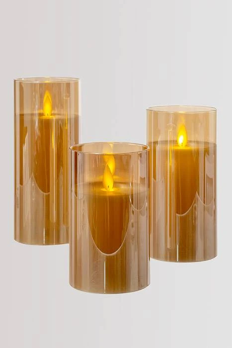 4/5/6" Remote Control Moving Flameless Led Pillar Candle Amber Pkg/3