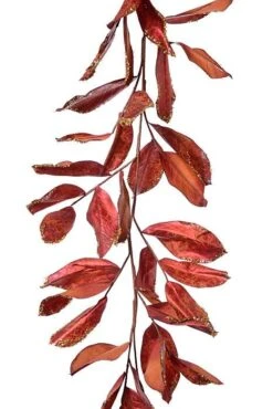 6ft Glitter Magnolia Leaf Garland Red/gold