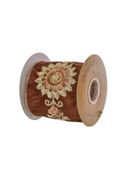 4" X 5yds Wired Sequin Emblem Dupion Chocolate