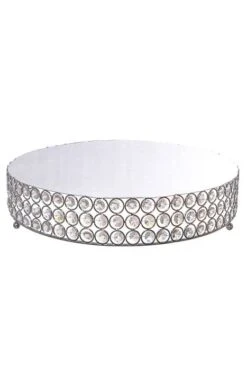 14" Metal Round Cake Stand W/Bead Silver