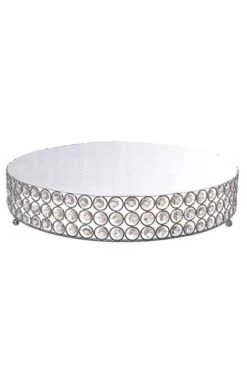16" Metal Round Cake Stand W/Bead Silver