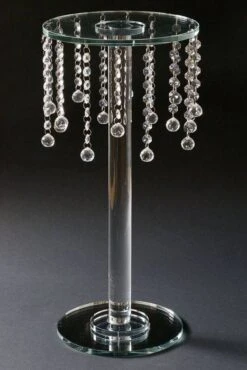 10" X 21" Glass & Mirror Round Stand W/crystal Beads Clear