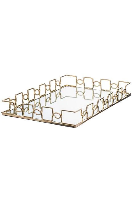 13.75"/ 17.75" Metal/mirror Rectangular Tray Gold - Image 2