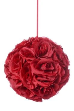 12" Rose Ball W/ribbon Burgundy