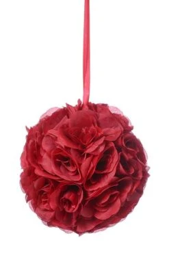 10" Rose Ball W/ribbon Burgundy