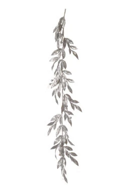 48" Glitter Metallic Bay Leaf Berries Garland Silver
