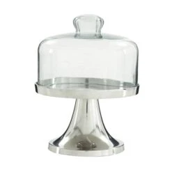 9.25" X 11.5" Aluminum & Glass Cake Plate Silver/clear