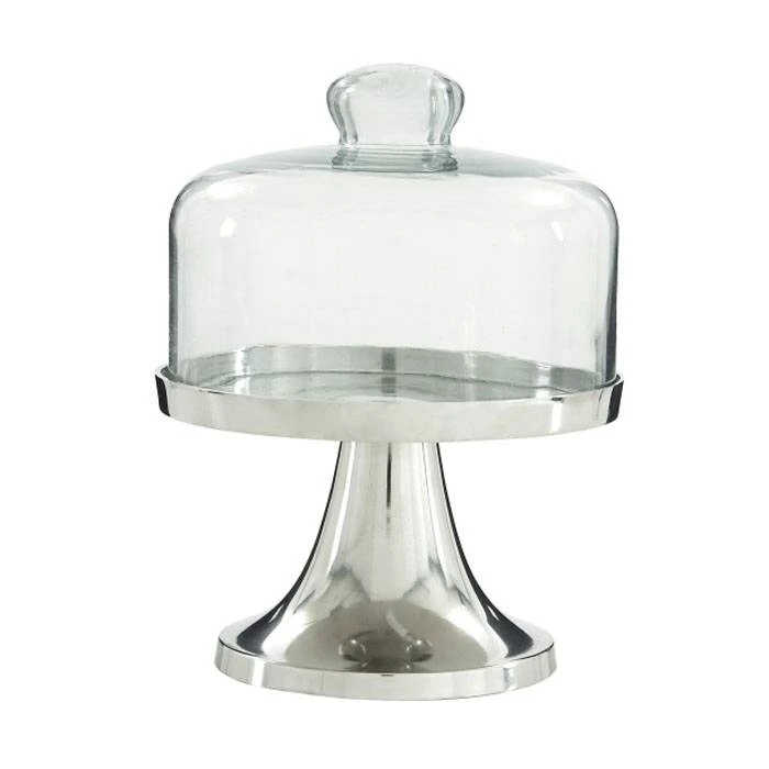 9.25" X 11.5" Aluminum & Glass Cake Plate Silver/clear