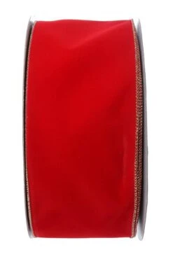 4" X 50yds Velvet Wired Ribbon Medium Red/gold