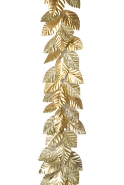 59" Glittered Metallic Magnolia Leaf Garland Gold