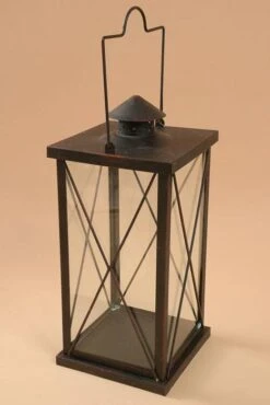 7" X 16" Metal & Glass Candle Lantern Brown/copper