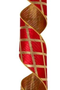 4"x 10 Yds Metallic Check Gold Back Wired Ribbon Red/gold