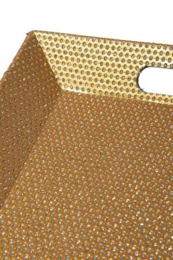 16" Beaded Rectangle Plastic Plate Gold