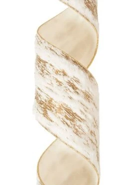 4"x 10 Yds Faux Fur Birch Wired Ribbon Ivory/gold