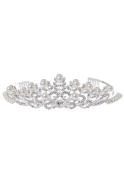 2" Rhinestone W/ Pearl Tiara Silver