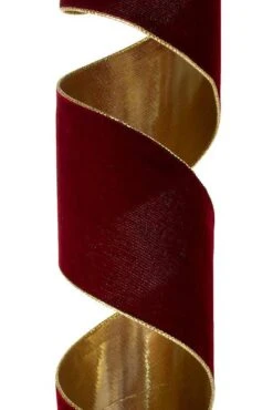 4"x 10 Yds Deluxe Velvet Gold Back Ribbon Burgundy/gold