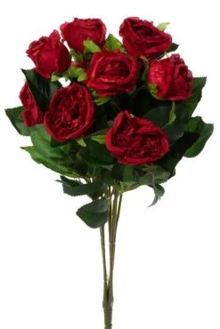 16" Silk Cabbage Rose Bush Red