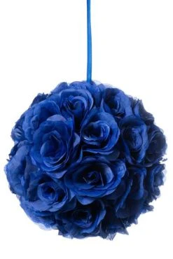 12" Rose Ball W/ribbon Royal Blue
