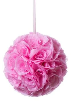 12" Rose Ball W/ribbon Pink