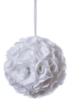 12" Rose Ball W/ribbon White