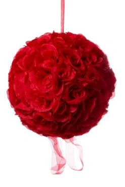14" Rose Ball W/hang Ribbon Red
