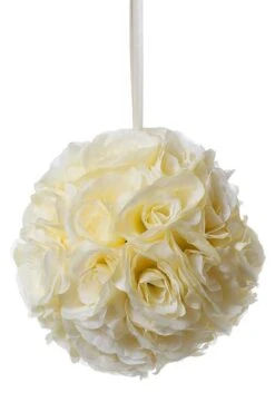 10" Rose Ball W/ribbon Ivory