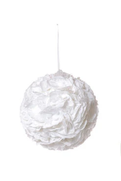 16" Rose Ball With Hang Ribbon White