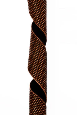4" X 10Yds Wired Plush Metallic Dots Ribbon Orange/Black