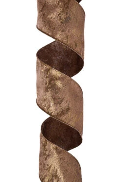 4" X 10Yds Wired Metallic Splotched Jacquard Ribbon Peach/Gold