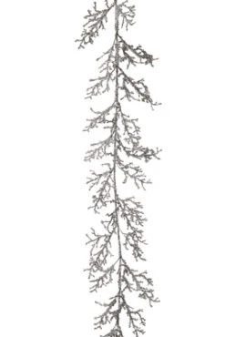 60" Iced Glitter Plastic Twig Garland Silver