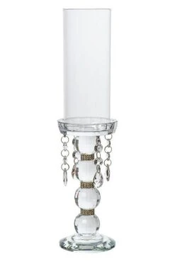 14.5" Candle Holder W/rhinestone/beads Clear