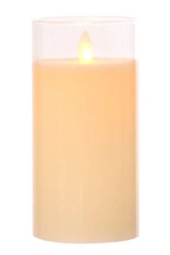 3" X 6" Glass Flame Less Pillar Candle Ivory