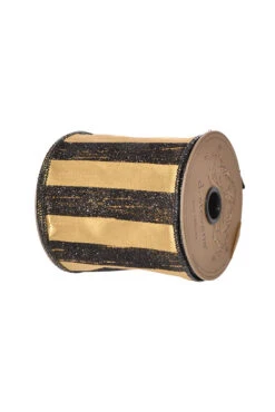 4" X 10Yds Metallic Faux Dupioni Glitter Stripes - Black/Dark Gold