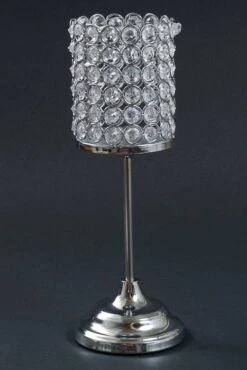 13" Beaded Candle Holder Silver/clear