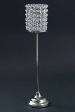 20" Beaded Candle Holder Silver/clear