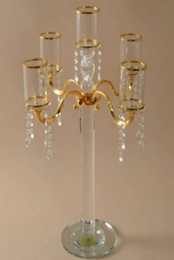 27.5" Crystal 5-lite Candelabrum W/beads Gold