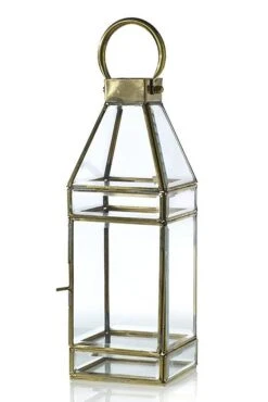 4.5" X 13" Glass Lantern (Clear/Brass)