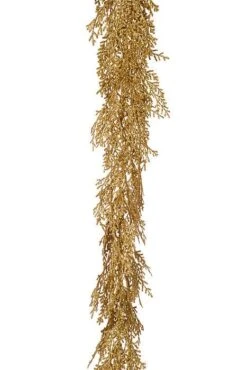 6Ft Glittered Cedar Garland Gold