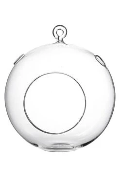 7.5" Hanging Candle Holder Round Glass Clear