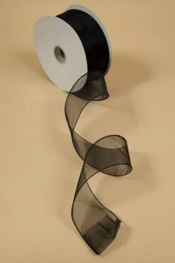 2.5" X 50yds Wired Sheer Spring Ribbon Black #40