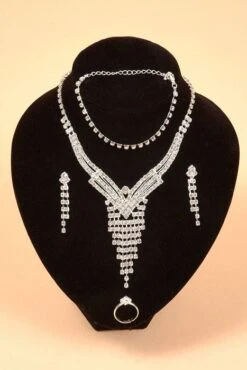 Fashion Jewelry Crystal Earrings, Necklace, Bracelet And Ring Set