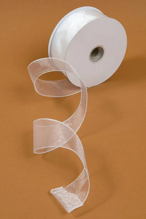 2.5" X 50yds Wired Sheer Spring Ribbon White #40